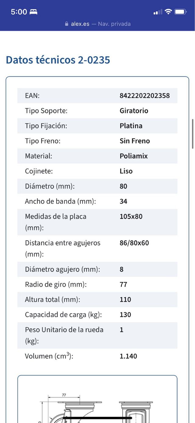 4 Ruedas Giratorias Blancas - Plástico/Metal
