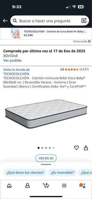 Colchón minicuna Bebé Visco Baby 80x50x8