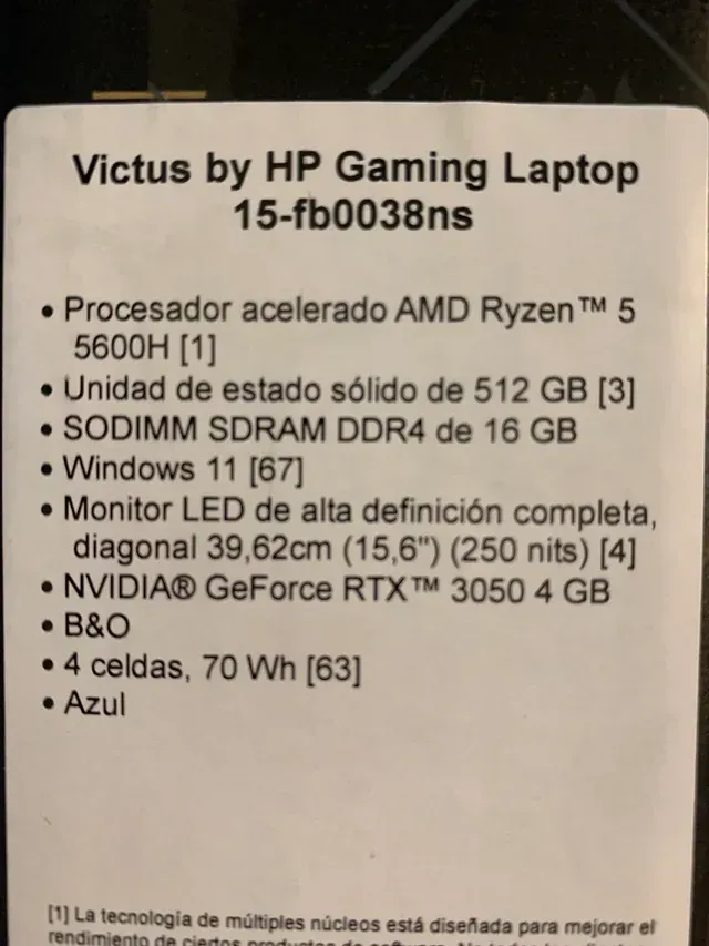 Portátil HP Victus 15-fb0038ns en perfecto estado.