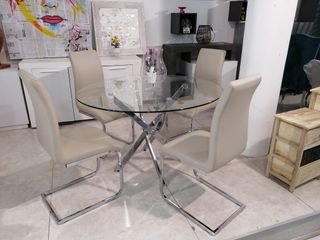 Super Precio! Mesa cristal 4 sillas piel sintética