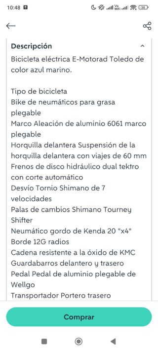 Bicicleta Eléctrica Plegable EMotorad Toledo