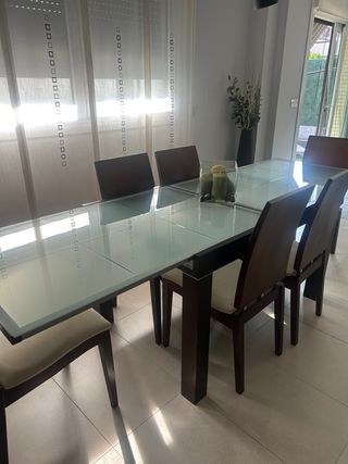 Mesa comedor 6 sillas - Madera cristal