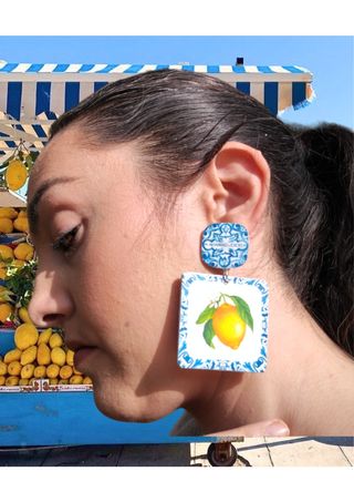 Pendientes azulejo, pendientes limones, joya limon