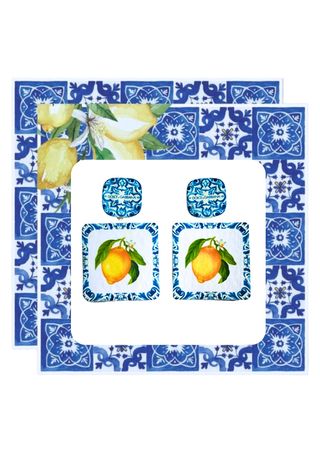 Pendientes azulejo, pendientes limones, joya limon