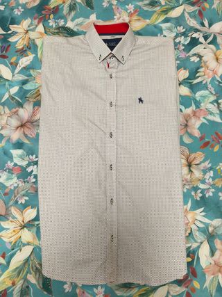 Camisa hombre manga larga - blanca y azul