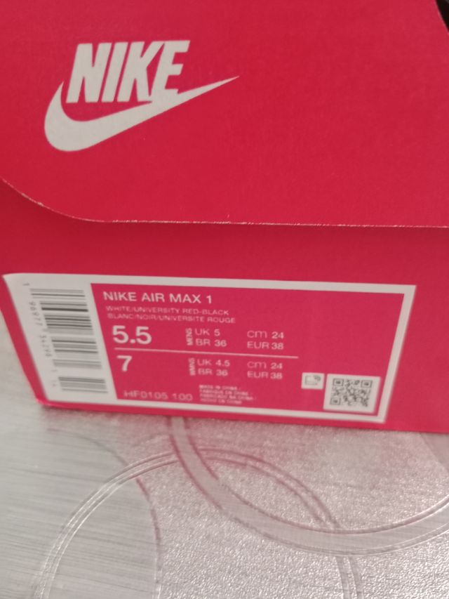 Nike Air Max 1Gris ,Blanco,rojo - 38