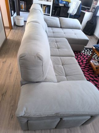 Sofá chaise longue gris - 2 plazas