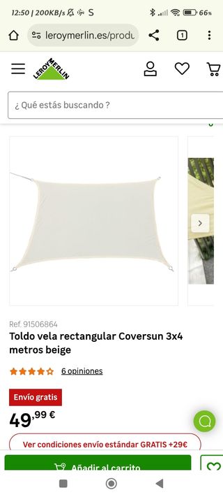 Toldo vela 3x4m - Beige arena .