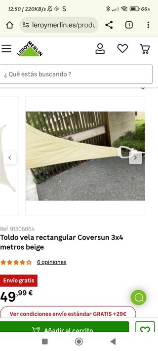 Toldo vela 3x4m - Beige arena .
