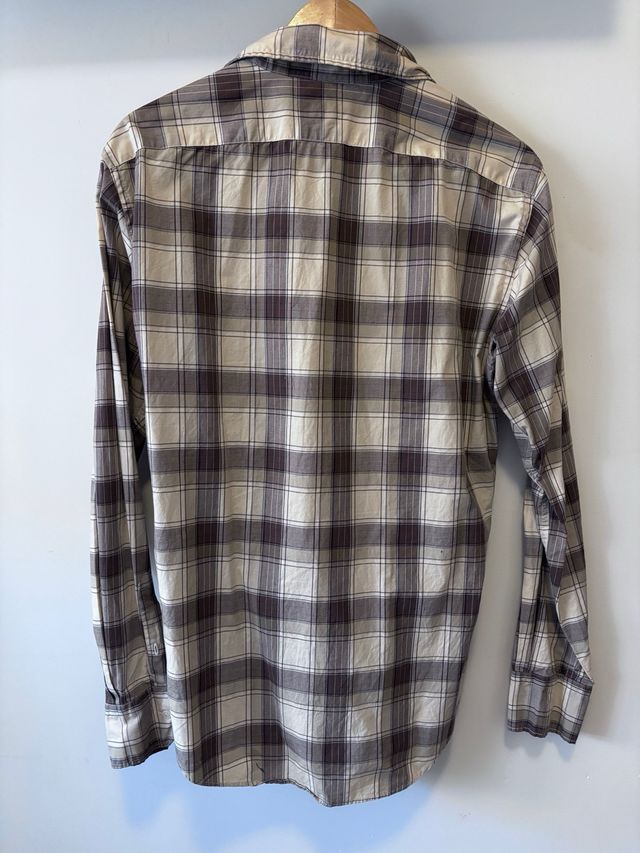 "Zara Oversize Striped Shirt Brown White Long Slee