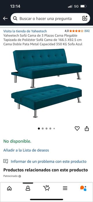 Sofá Cama Yaheetech Azul - 3 Plazas