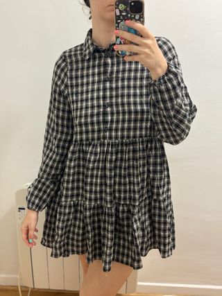 Vestido cuadros vichy blanco-negro