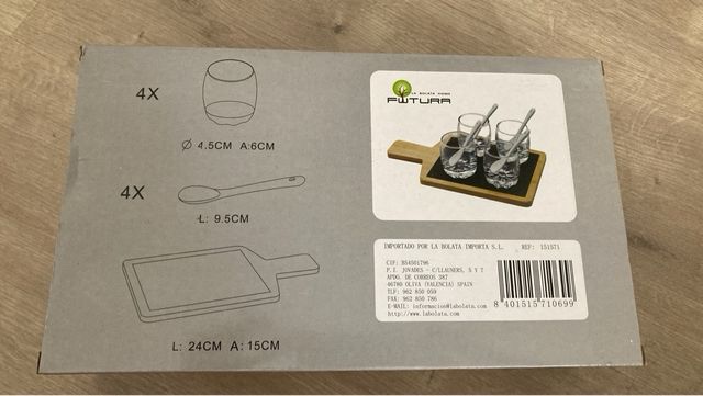 Bandeja aperitivo FUTURA bambú pizarra 4 vasos