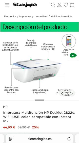 Impresora HP Deskjet 2822e Wifi
