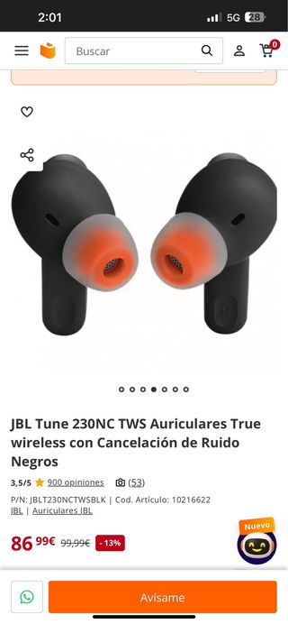 JBL Tune 230NC TWS negros