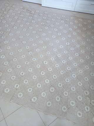 Copriletto Vintage anni 60-70 Filet+ lino ricamato