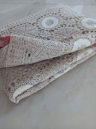 Copriletto Vintage anni 60-70 Filet+ lino ricamato