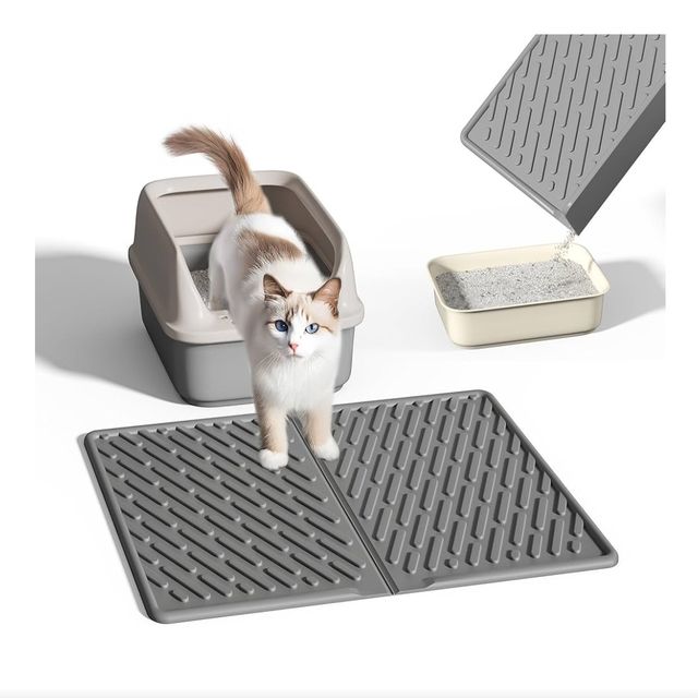 Alfombra gris para arenero de gato