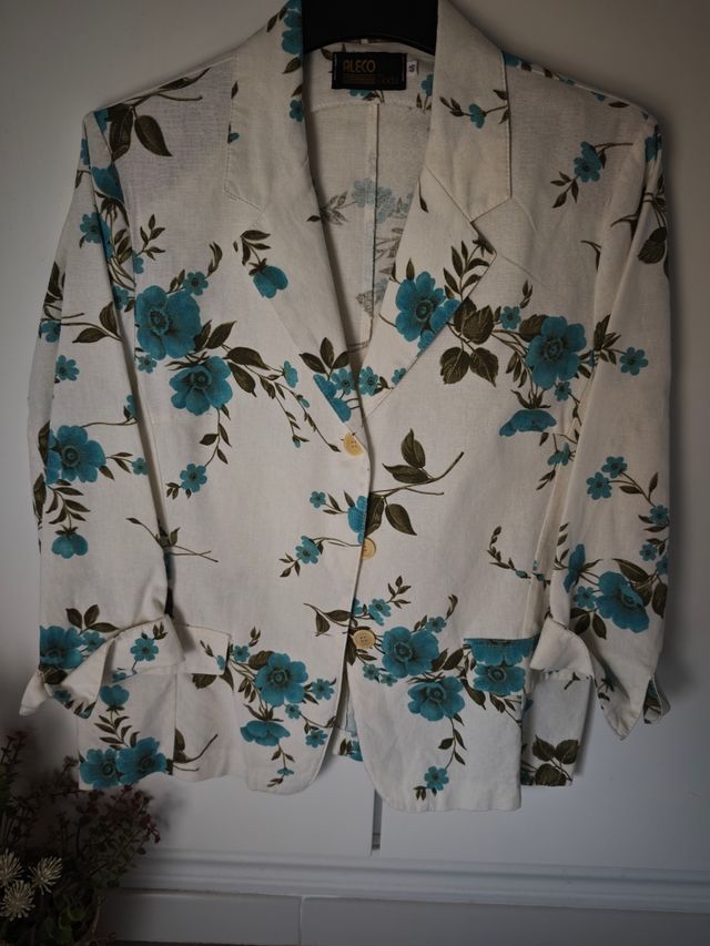 Chaqueta ALECO floral blanco-teal