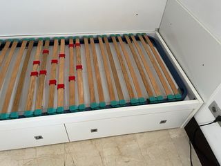 Cama con somier de lamas - Blanca y colchón 