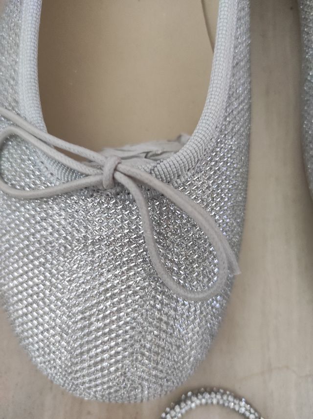 Bailarinas plateadas de piel