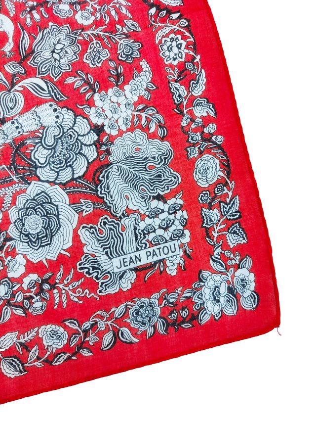 Jean Patou Vintage Red Cotton Pocket Handkerchief