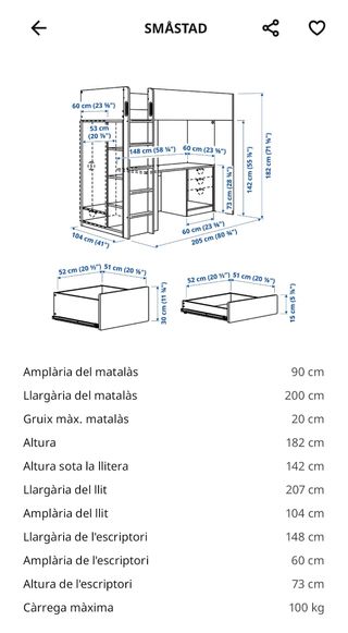 Cama alta blanca con escritorio y armario