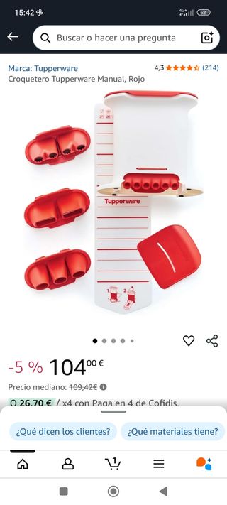 Croquetero Tupperware rojo y blanco