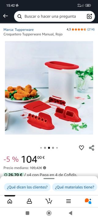 Croquetero Tupperware rojo y blanco