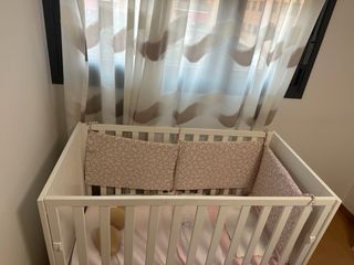 Cuna bebé madera blanca con colchon. 
