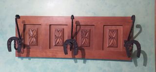 Colgador Pared Madera Forja - 3 Ganchos