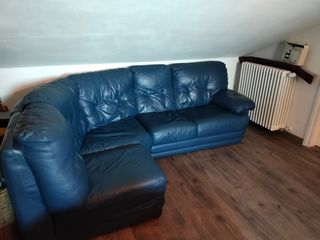 Divano angolare pelle blu