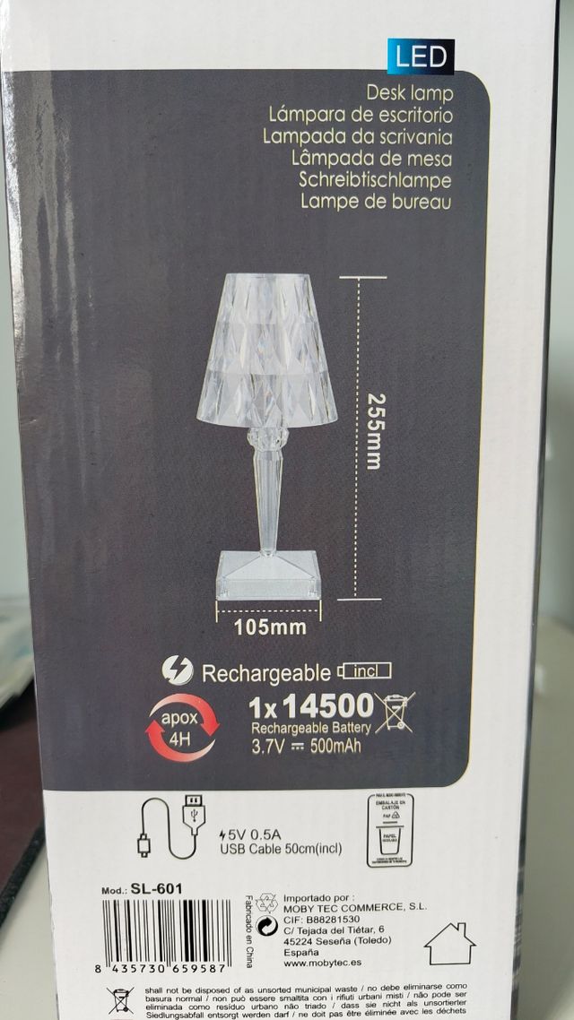 Lámpara escritorio | cristalina | 3 tonos | nueva