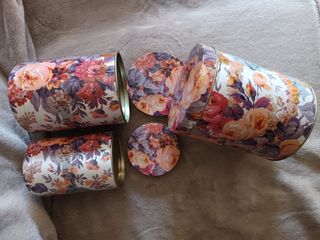 3 Cajas Metal Flores Vintage