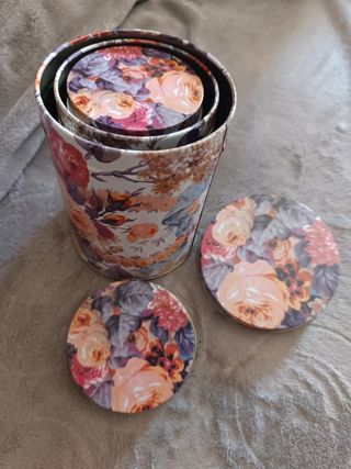 3 Cajas Metal Flores Vintage