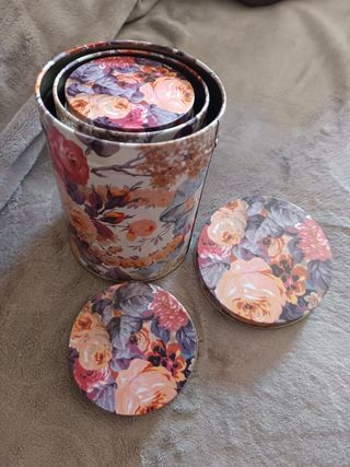 3 Cajas Metal Flores Vintage