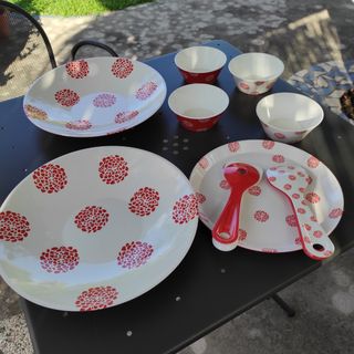 Set Tavola Melamina Rosso-Bianco