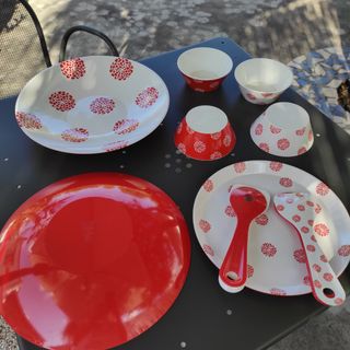 Set Tavola Melamina Rosso-Bianco