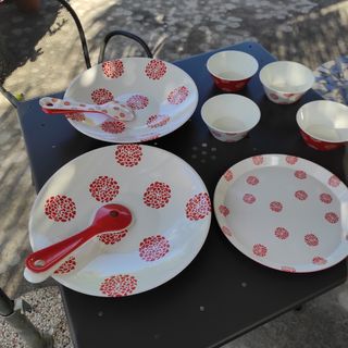 Set Tavola Melamina Rosso-Bianco