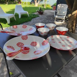 Set Tavola Melamina Rosso-Bianco