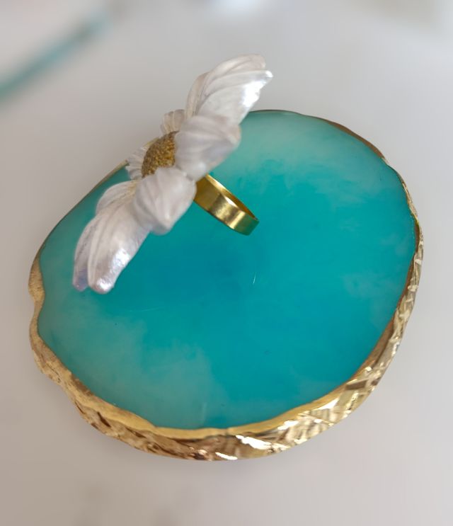 Anillo flor artesanal dorado plata