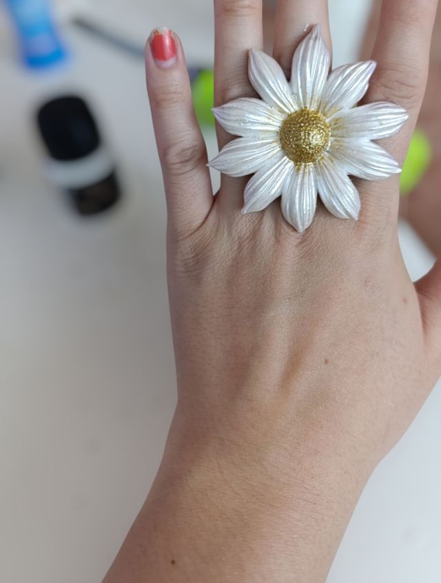 Anillo flor artesanal dorado plata