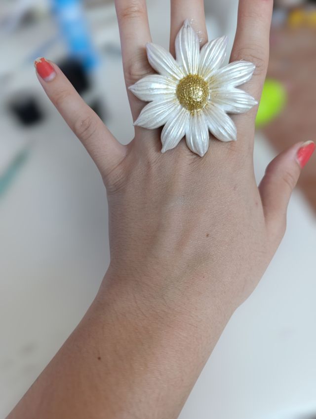 Anillo flor artesanal dorado plata