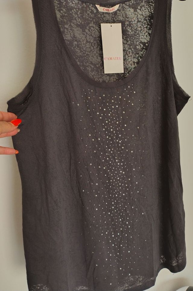 Top CAMATEU grigio - cristalli