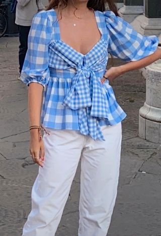 Blusa Uterque azul cuadros