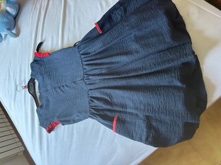 Vestido niña azul marino c/cinturón rojo T10