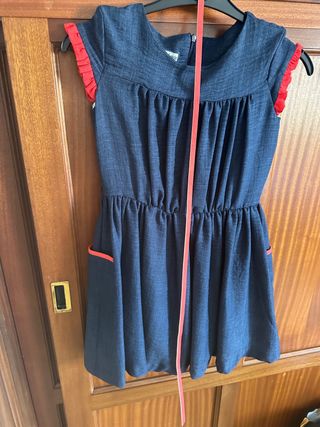 Vestido niña azul marino c/cinturón rojo T10