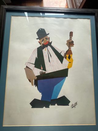 Litografia original Cho-juaa - Figura con guitarra