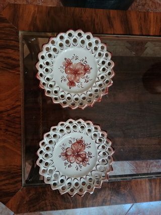 2 Platos Cerámica Vintage - Flores