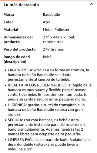 Hamaca baño bebé Badabulle
